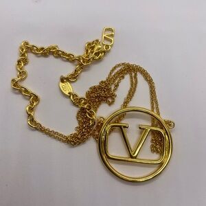 Valentino Garavani Gold Tone Logo Necklace - 26”s